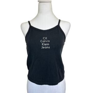 VTG Women’s Black Calvin Klein sparkle logo crop tank 90’s Y2K Size Medium